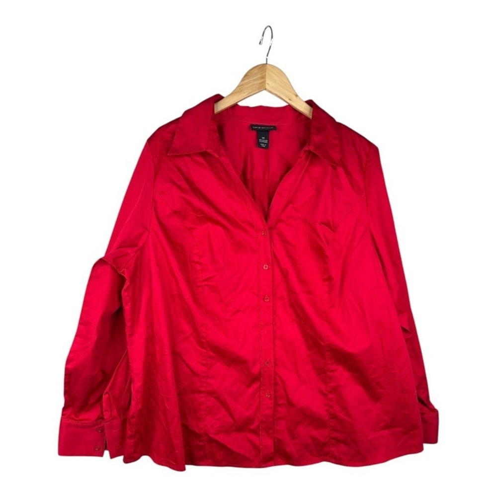 Lane Bryant Red Long Sleeve Button Up Shirt Women's Sz 26